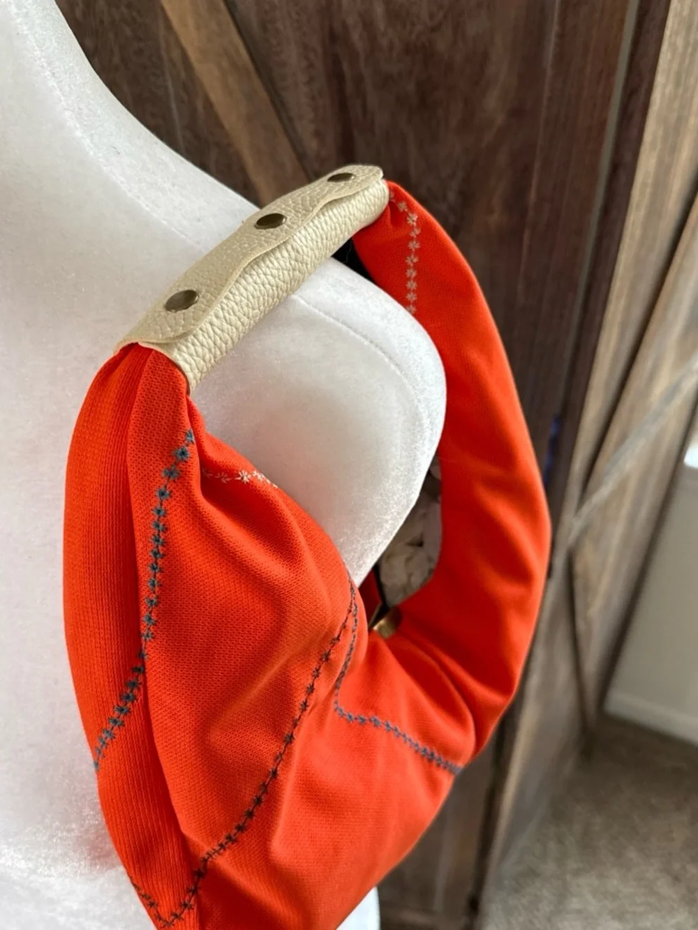 Bold Orange Shoulder Hobo Bag with Cream Accent